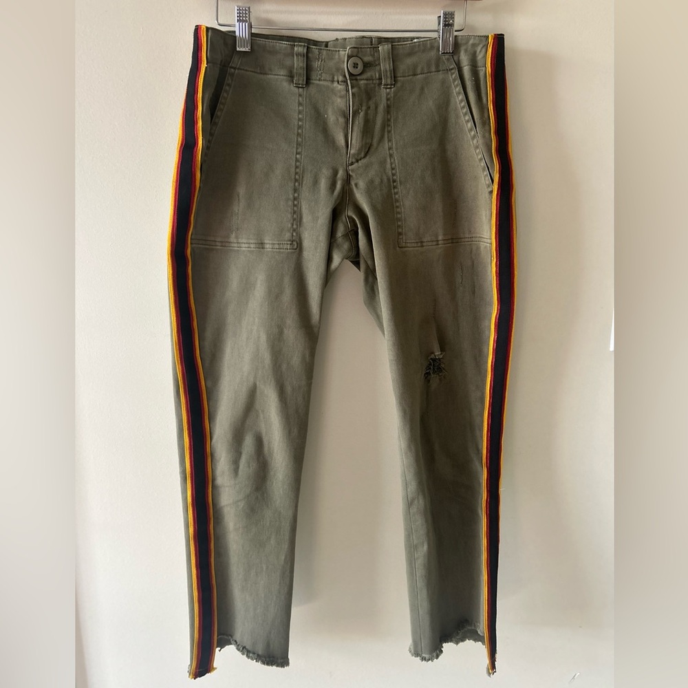 Pam & Gela Green Straight Leg Pants w/ Multicolored Stripe
